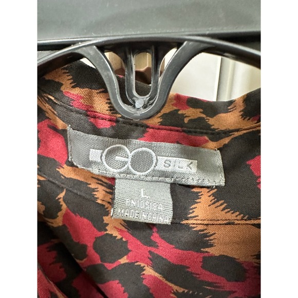 Go Silk Leopard Print Blouse Button Down Long Sleeve Shirt L - Picture 2 of 4